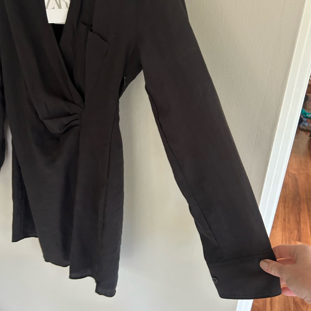 NWT ZARA Faux Wrap Long Sleeve Collared Mini Shirt Dress Scandi Minimalist Sz XS - Picture 7 of 16